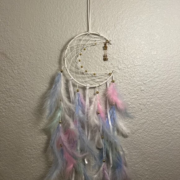 Eco friendly natural hand-crafted light up macrame dreamcatcher moon feathers - Picture 2 of 4